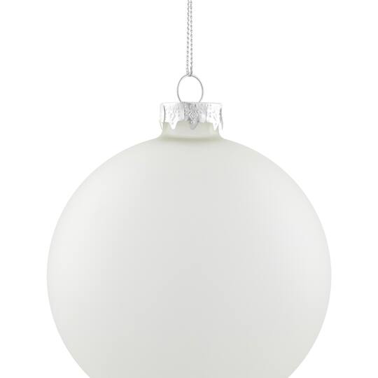 4ct. 4" White & Silver Frosted Matte Glass Ball Ornaments